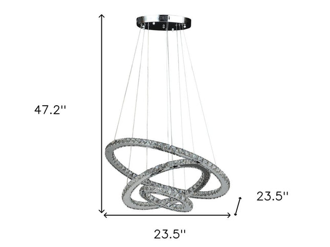 Silver Metal and Crystals LED Dimmable Chandelier