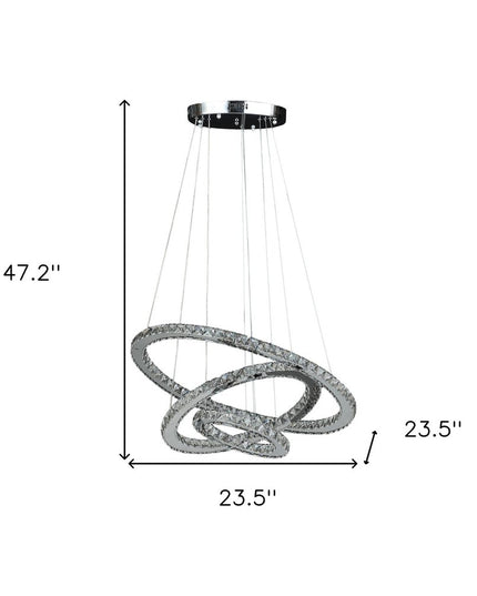 Silver Metal and Crystals LED Dimmable Chandelier