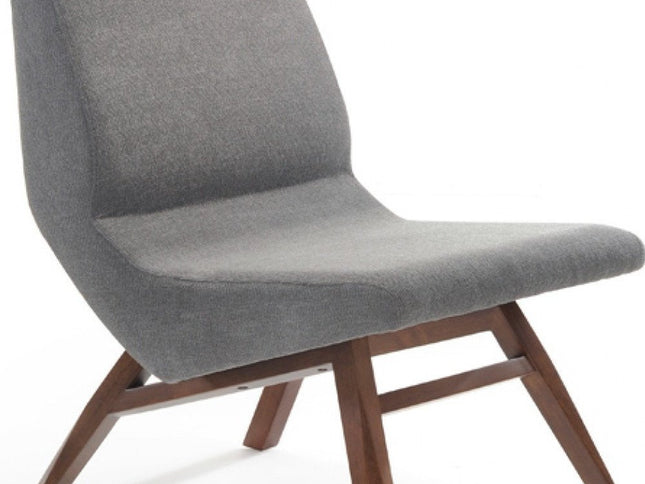 22" Gray And Brown Upholstered Lounge Chair With Ottoman