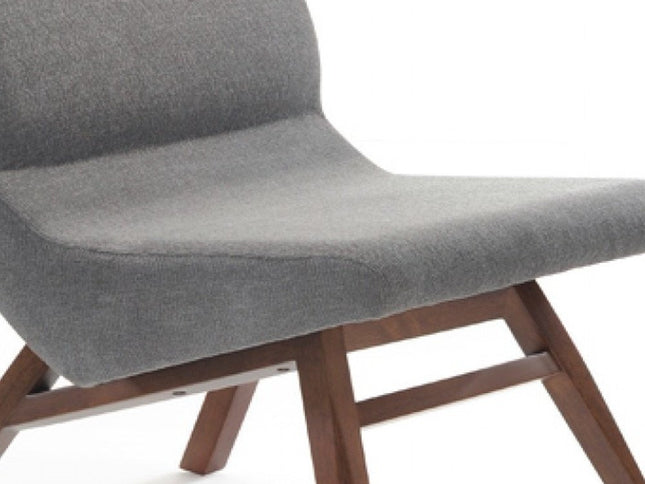 22" Gray And Brown Upholstered Lounge Chair With Ottoman