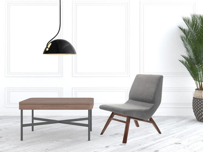 22" Gray And Brown Upholstered Lounge Chair With Ottoman