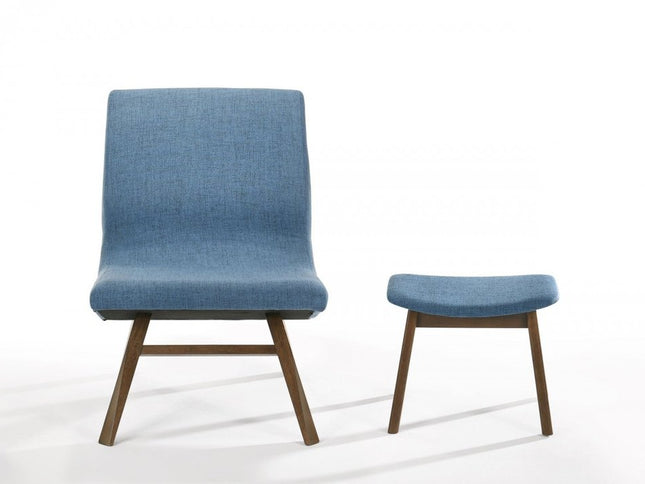 22" Blue And Brown Upholstered Lounge Chair With Ottoman