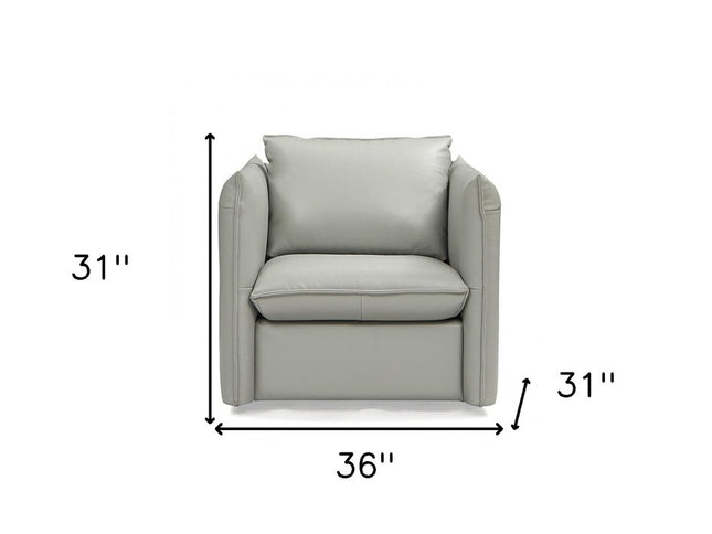 36" Gray And Silver Genuine Leather Swivel Lounge Chair