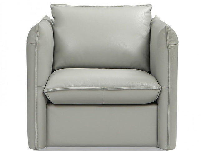 36" Gray And Silver Genuine Leather Swivel Lounge Chair
