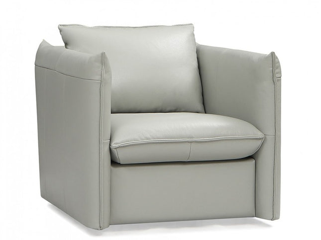 36" Gray And Silver Genuine Leather Swivel Lounge Chair