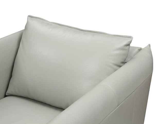 36" Gray And Silver Genuine Leather Swivel Lounge Chair