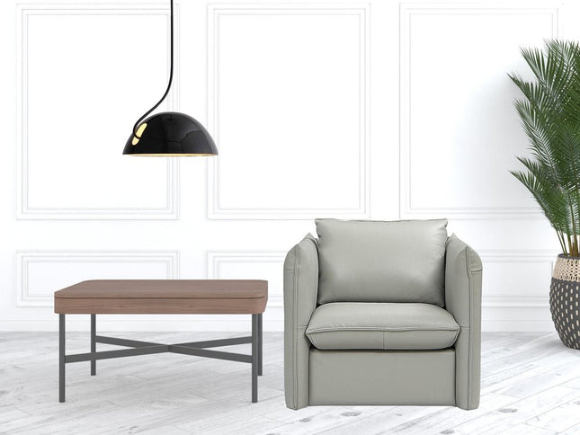 36" Gray And Silver Genuine Leather Swivel Lounge Chair