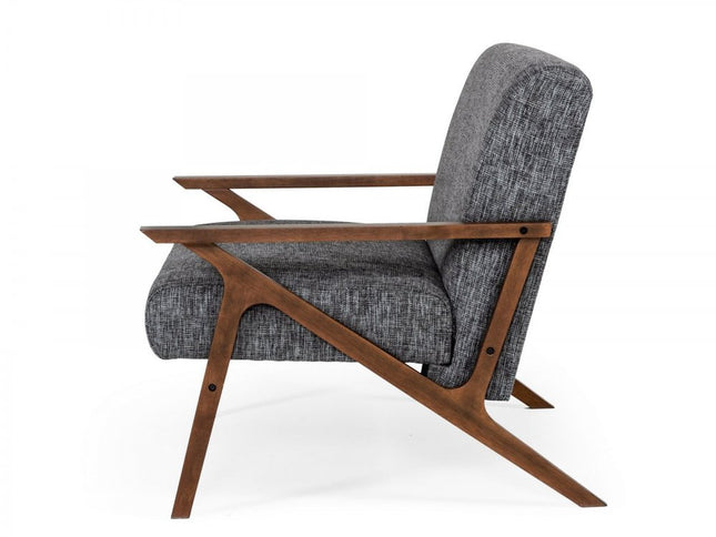 24" Gray And Brown Upholstered Arm Chair