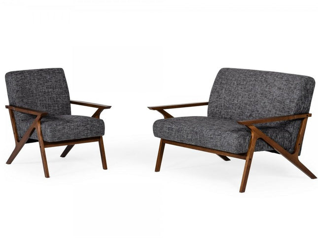 24" Gray And Brown Upholstered Arm Chair