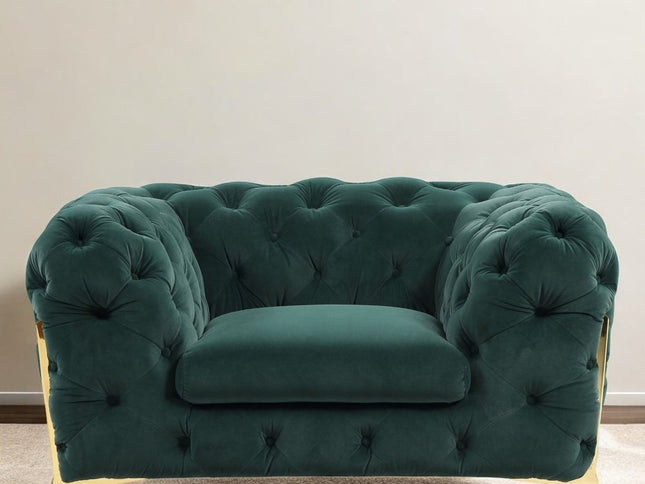 50" Green And Gold Velvet Tufted Club Chair