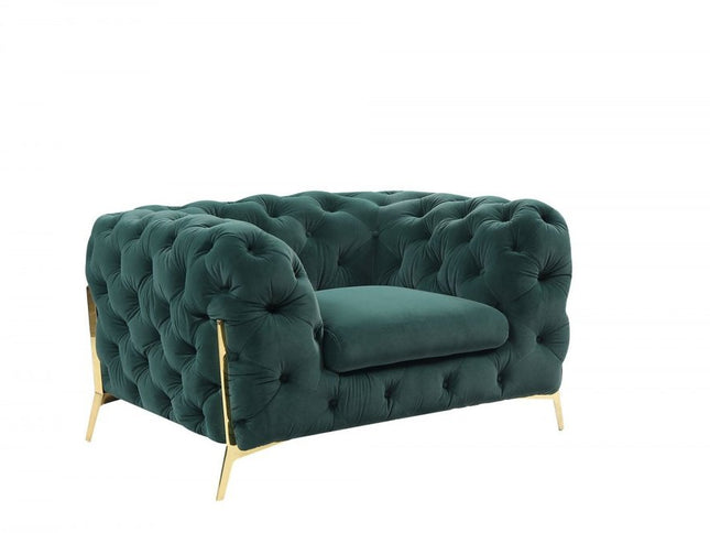 50" Green And Gold Velvet Tufted Club Chair
