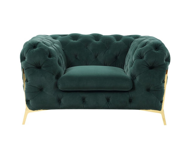 50" Green And Gold Velvet Tufted Club Chair