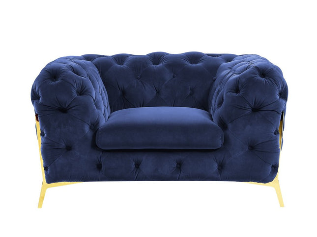 50" Blue And Gold Velvet Tufted Lounge Chair