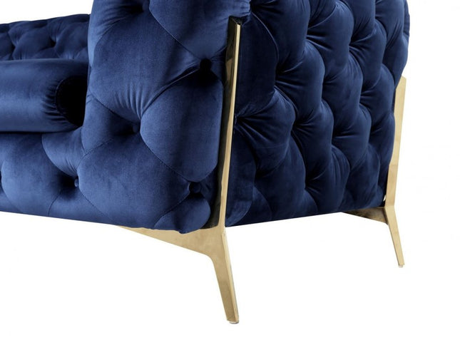50" Blue And Gold Velvet Tufted Lounge Chair
