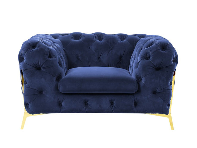 50" Blue And Gold Velvet Tufted Lounge Chair