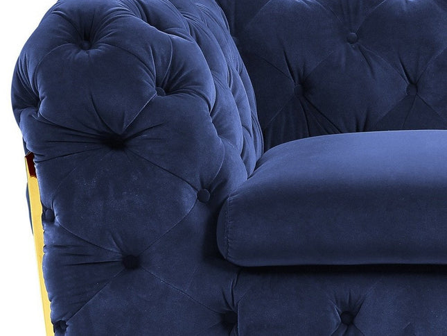 50" Blue And Gold Velvet Tufted Lounge Chair