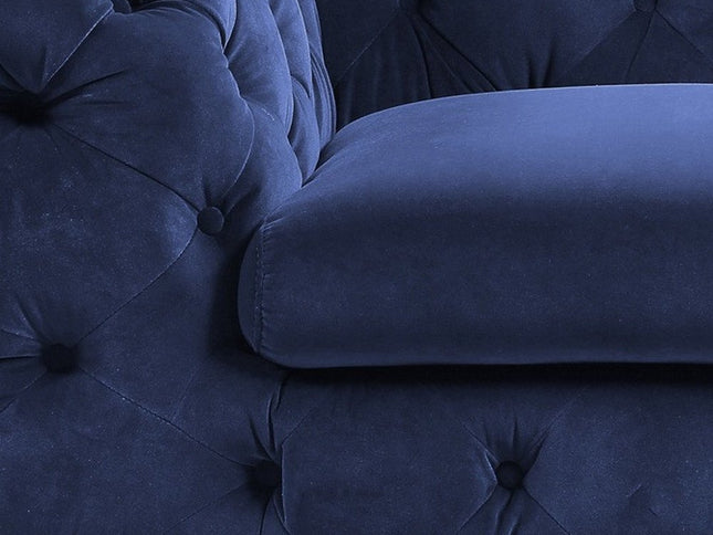 50" Blue And Gold Velvet Tufted Lounge Chair