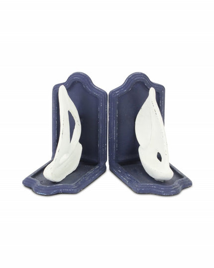 Set of Two 5" Blue And White Cast Iron Sailboat Decorative Bookends