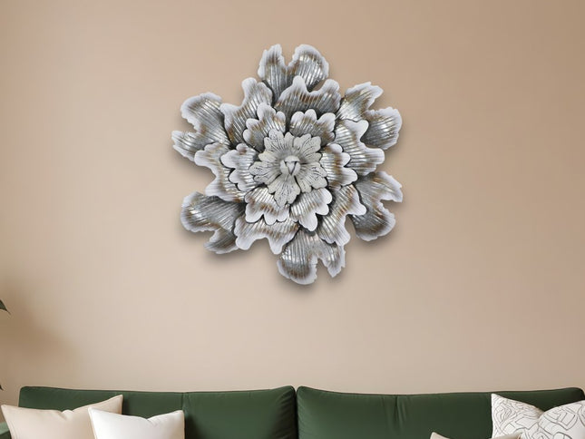 27" X 27" Gray and Off White Galvanized Metal Flower Hanging Dimensional Sculpture