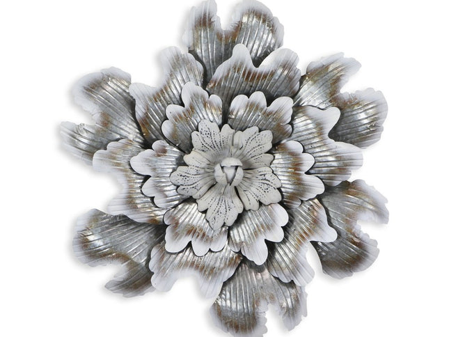 27" X 27" Gray and Off White Galvanized Metal Flower Hanging Dimensional Sculpture