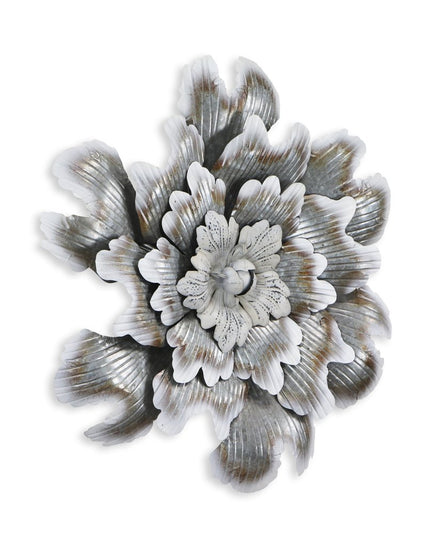 27" X 27" Gray and Off White Galvanized Metal Flower Hanging Dimensional Sculpture