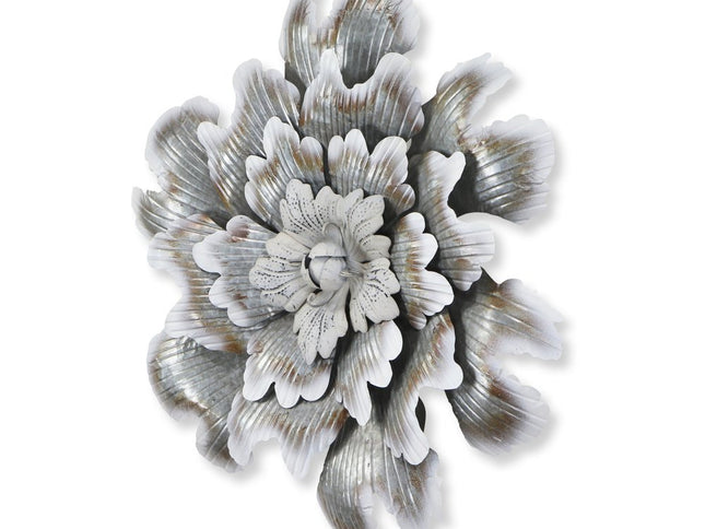 27" X 27" Gray and Off White Galvanized Metal Flower Hanging Dimensional Sculpture