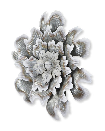 27" X 27" Gray and Off White Galvanized Metal Flower Hanging Dimensional Sculpture