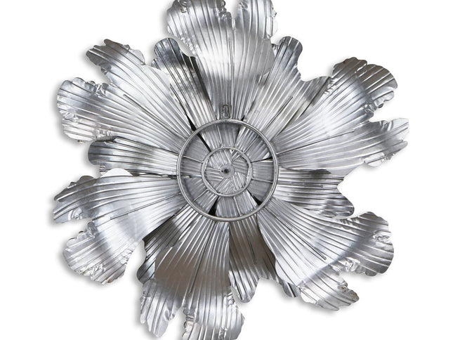 27" X 27" Gray and Off White Galvanized Metal Flower Hanging Dimensional Sculpture