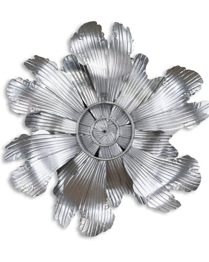 27" X 27" Gray and Off White Galvanized Metal Flower Hanging Dimensional Sculpture