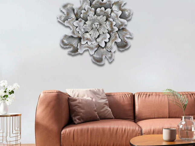 27" X 27" Gray and Off White Galvanized Metal Flower Hanging Dimensional Sculpture