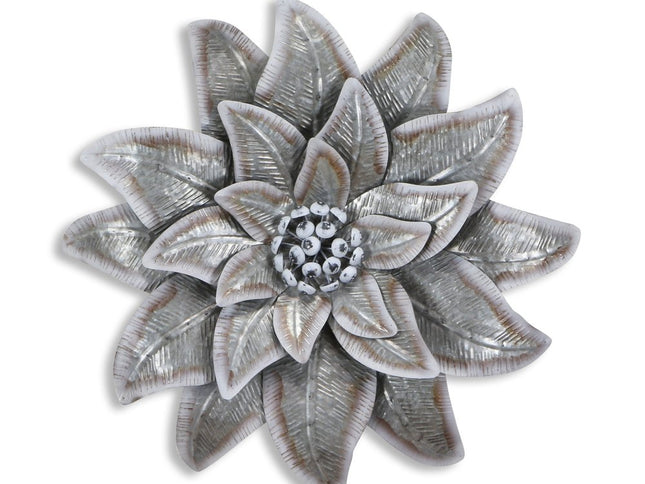 27" X 27" Gray and Off White Galvanized Metal Flower Hanging Dimensional Sculpture