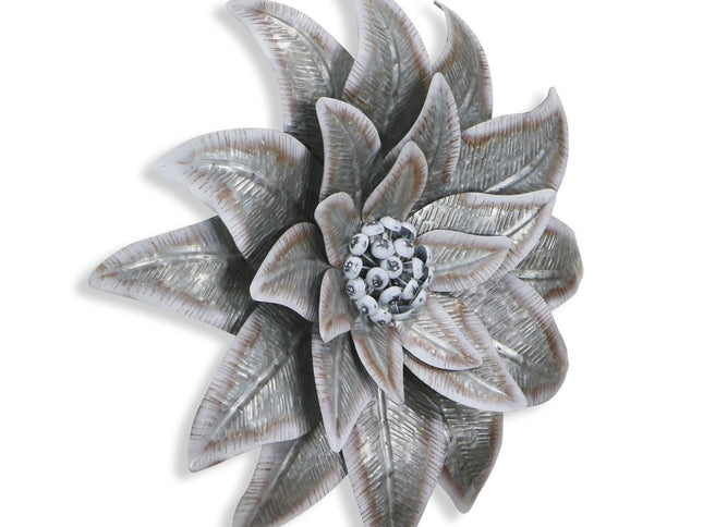 27" X 27" Gray and Off White Galvanized Metal Flower Hanging Dimensional Sculpture