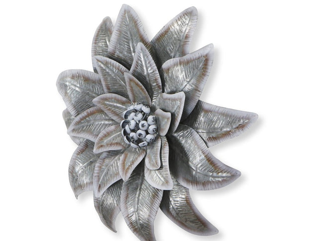 27" X 27" Gray and Off White Galvanized Metal Flower Hanging Dimensional Sculpture