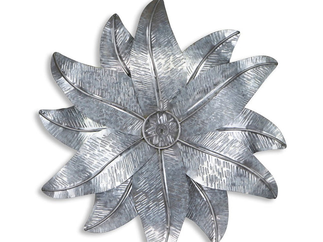 27" X 27" Gray and Off White Galvanized Metal Flower Hanging Dimensional Sculpture