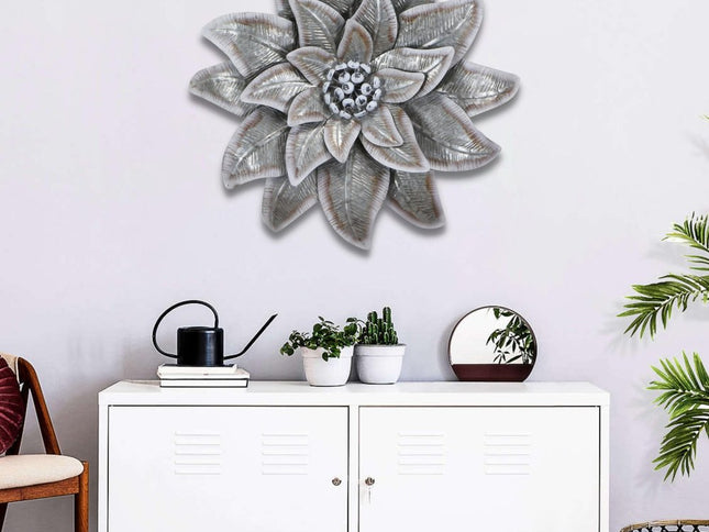 27" X 27" Gray and Off White Galvanized Metal Flower Hanging Dimensional Sculpture