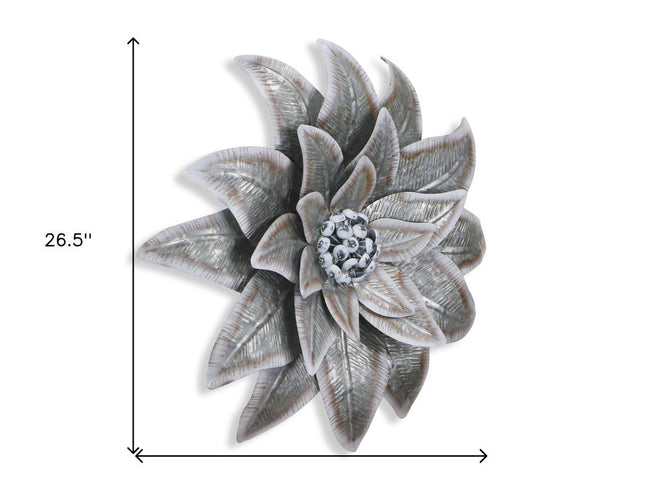27" X 27" Gray and Off White Galvanized Metal Flower Hanging Dimensional Sculpture