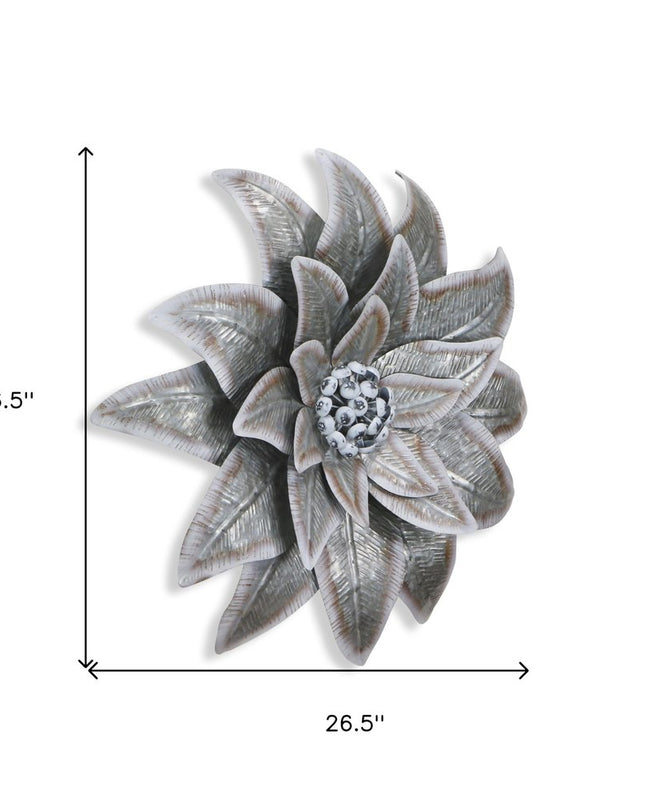 27" X 27" Gray and Off White Galvanized Metal Flower Hanging Dimensional Sculpture