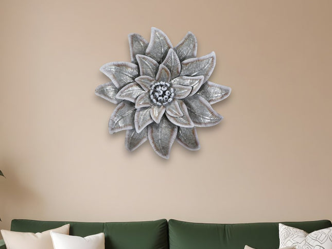 27" X 27" Gray and Off White Galvanized Metal Flower Hanging Dimensional Sculpture