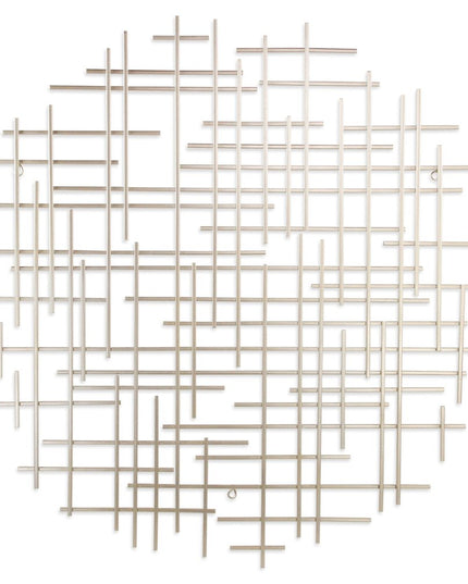 37" X 38" Silver Metal Abstract Lines Round Hanging Dimensional Sculpture