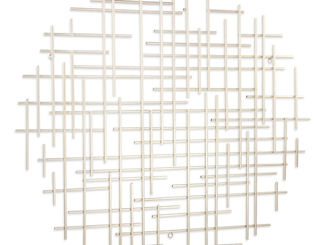 37" X 38" Silver Metal Abstract Lines Round Hanging Dimensional Sculpture