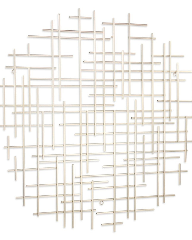 37" X 38" Silver Metal Abstract Lines Round Hanging Dimensional Sculpture