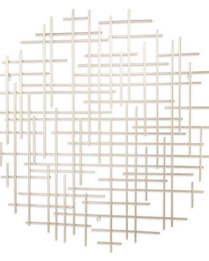 37" X 38" Silver Metal Abstract Lines Round Hanging Dimensional Sculpture