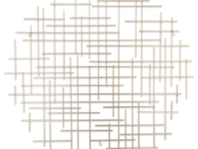 37" X 38" Silver Metal Abstract Lines Round Hanging Dimensional Sculpture