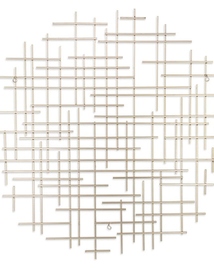 37" X 38" Silver Metal Abstract Lines Round Hanging Dimensional Sculpture