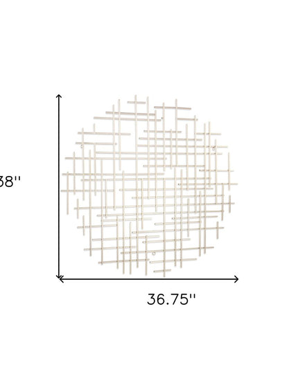 37" X 38" Silver Metal Abstract Lines Round Hanging Dimensional Sculpture