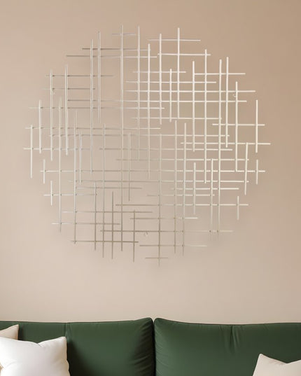 37" X 38" Silver Metal Abstract Lines Round Hanging Dimensional Sculpture