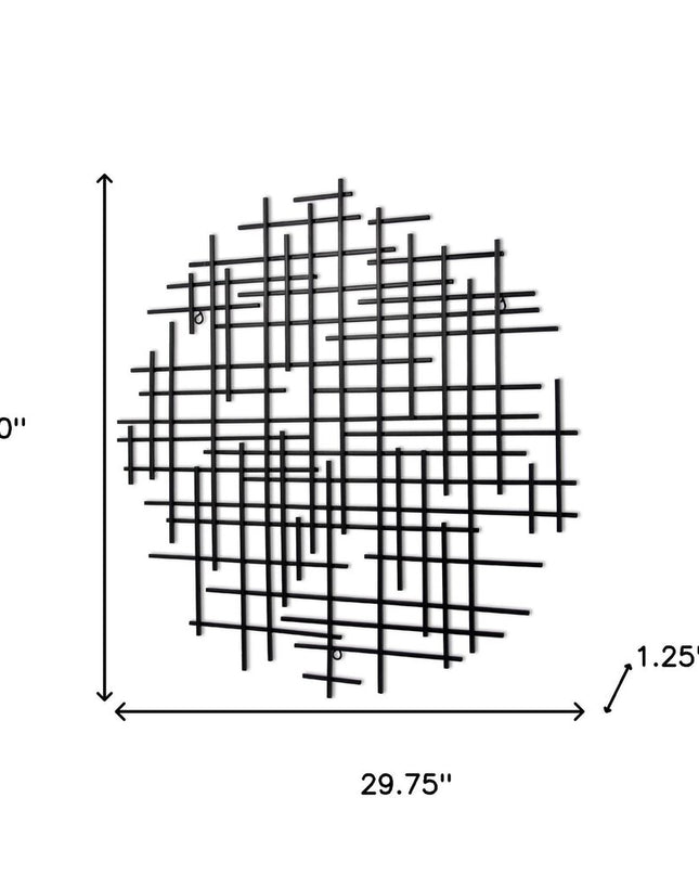 30" X 30" Black Metal Abstract Lines Round Hanging Dimensional Sculpture