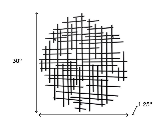 30" X 30" Black Metal Abstract Lines Round Hanging Dimensional Sculpture