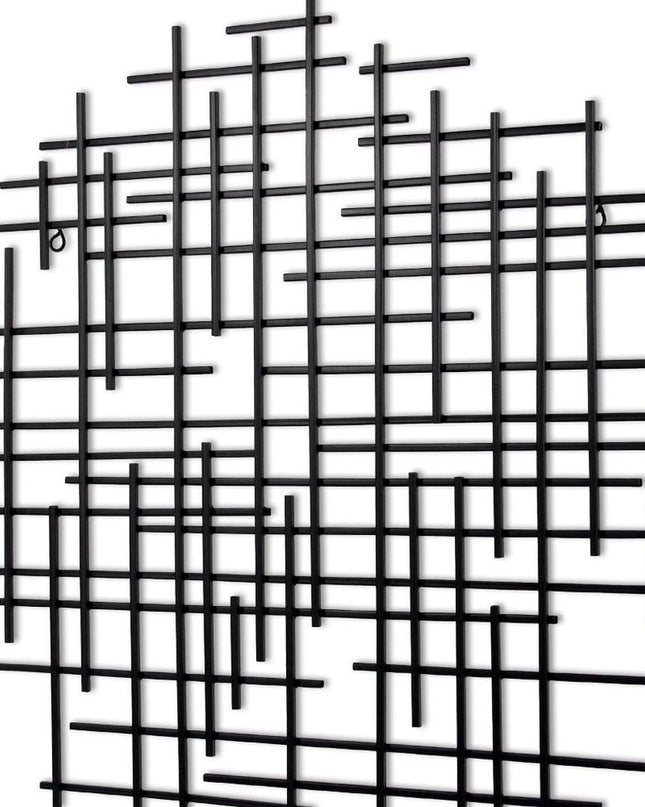 30" X 30" Black Metal Abstract Lines Round Hanging Dimensional Sculpture