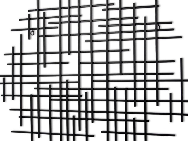 30" X 30" Black Metal Abstract Lines Round Hanging Dimensional Sculpture